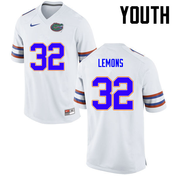 Youth Florida Gators #32 Adarius Lemons College Football Jerseys-White